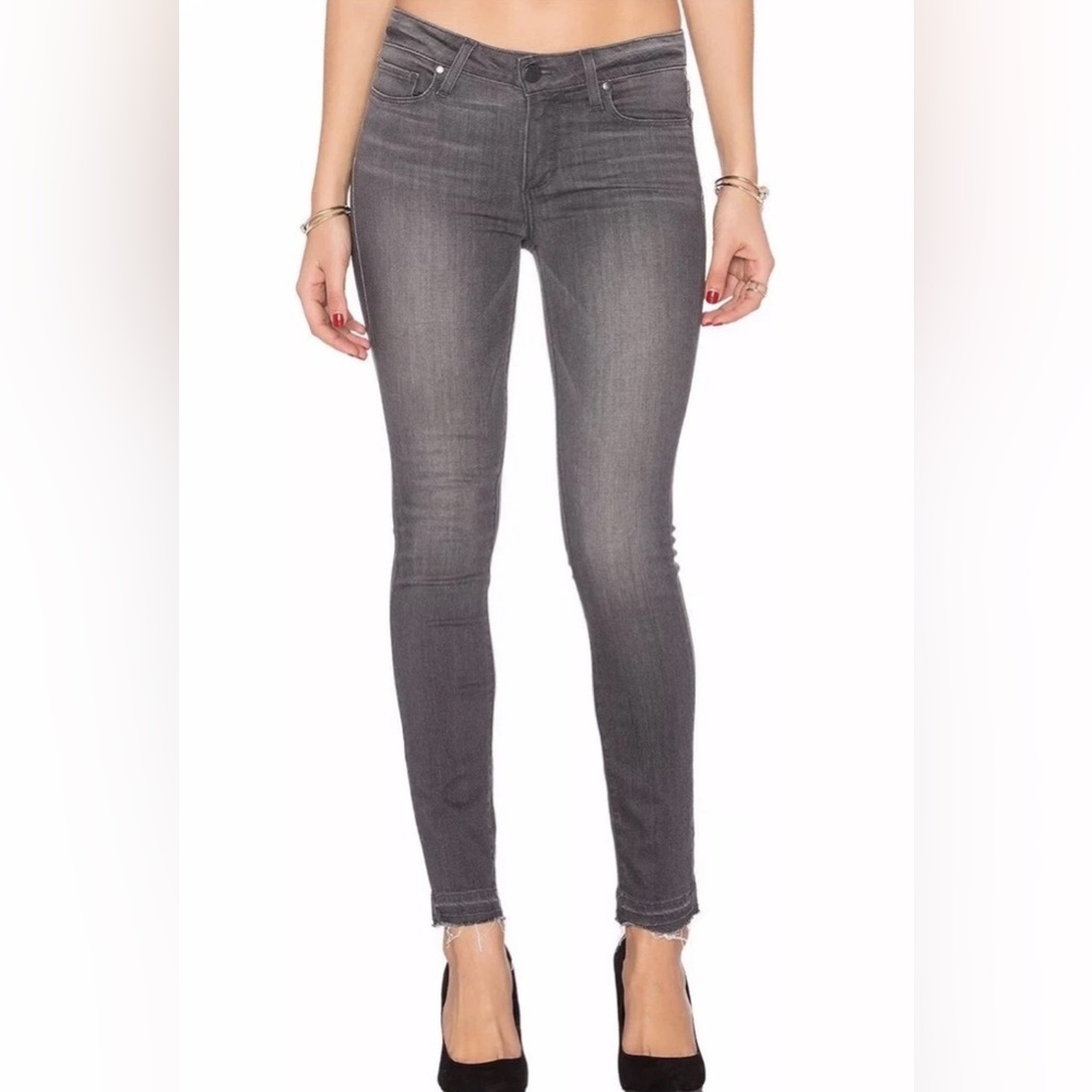 PAIGE Charcoal Grey Verdugo Ankle Cropped Distressed Skinny Women's Denim Jeans - Picture 3 of 15